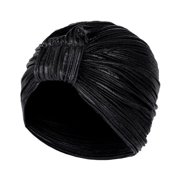 IROINNID Women's Solid Indian Muslim Ruffle Head Scarf Wraps Turbans Beanie Cap Head-wraps,Black
