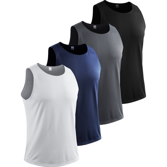 [4 Pack] Cadmus Men's Sleeveless Muscle Shirts Dry Fit Gym Workout Tank Top,Medium