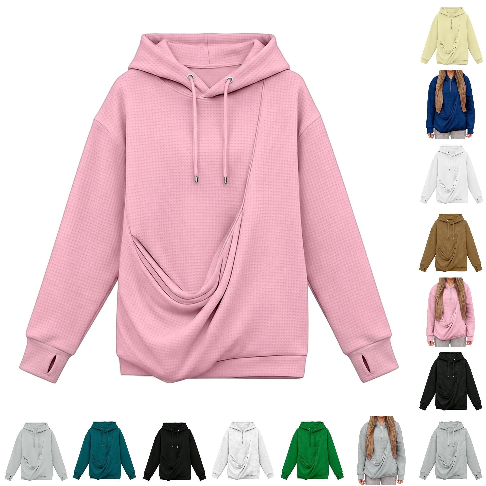 LUOGENLI Women Fall Sweatshirt Pet Carrier Hoodie for Women Front Zipper Pouch Holds Small Dog Cat Long Sleeve Hooded Sweatshirt Pink-A L
