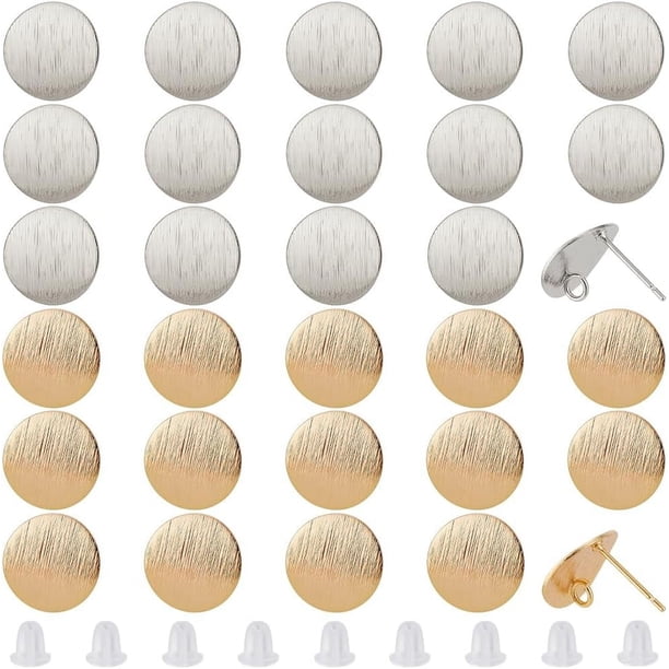 1 caja de 40 juegos de postes para aretes chapados en oro de 18 quilates, planos y redondos, chapados en platino, con aros.
