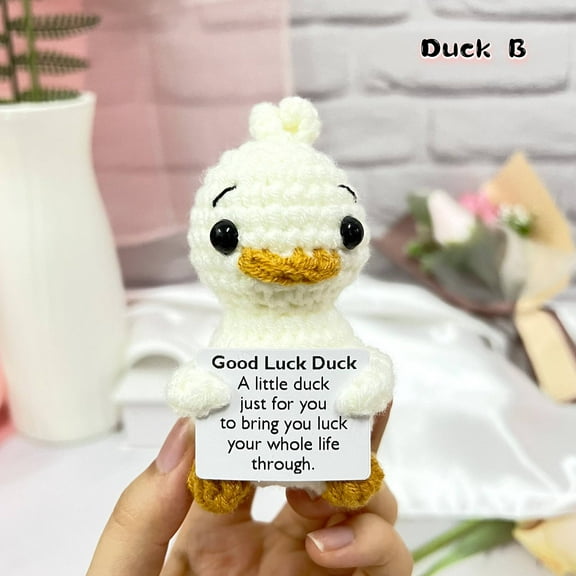 Handmade Emotional Support Duck, Positive Crochet Doll with Card, Inspirational Small Handmade Knitted, Funny Gifts for Women Men Birthday Friends Coworkers, Office Decor