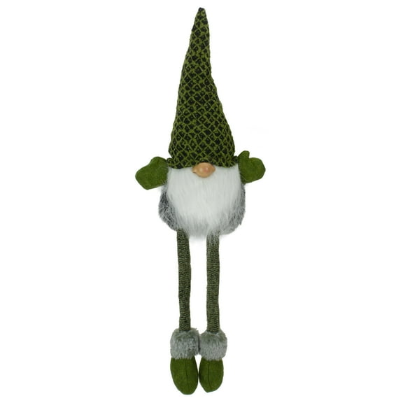 Northlight Dangling Legs Sitting Boy Gnome with Beard Christmas Figure - 21" - Green