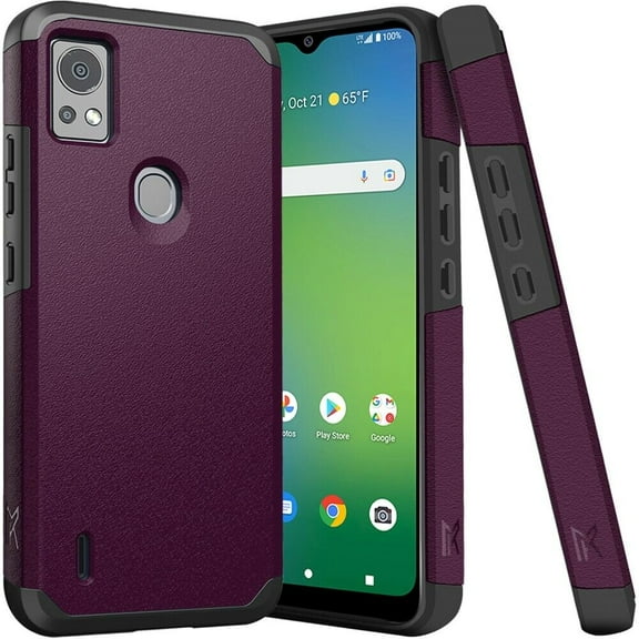 For Cricket Icon 5 Slim Shockproof Hybrid Cover Cell Phone Case   Tempered Glass - Purple