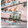 thumbnail image 2 of Soimoi Pink Rayon Crepe Fabric Fox & Pine Tree Printed Fabric 1 Yard 46 Inch Wide, 2 of 5