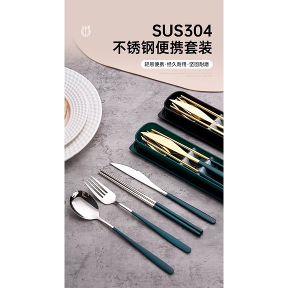 2-Pack Portable Travel Utensils Set with Case, Stainless Steel 4-Piece Reusable Cutlery, Mirror Polished Silverware for Work, School, Camping & Picnic
