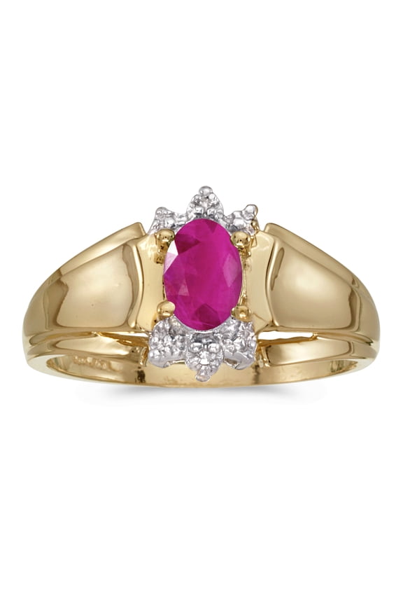 10k Yellow Gold Oval Ruby And Diamond Ring