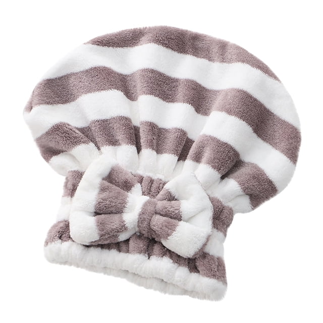 Yhmxh Gorro secador de pelo de terciopelo con lazo, toalla absorbente de microfibra para secar la cabeza, toalla de secado, gorro de ducha de princesa a rayas