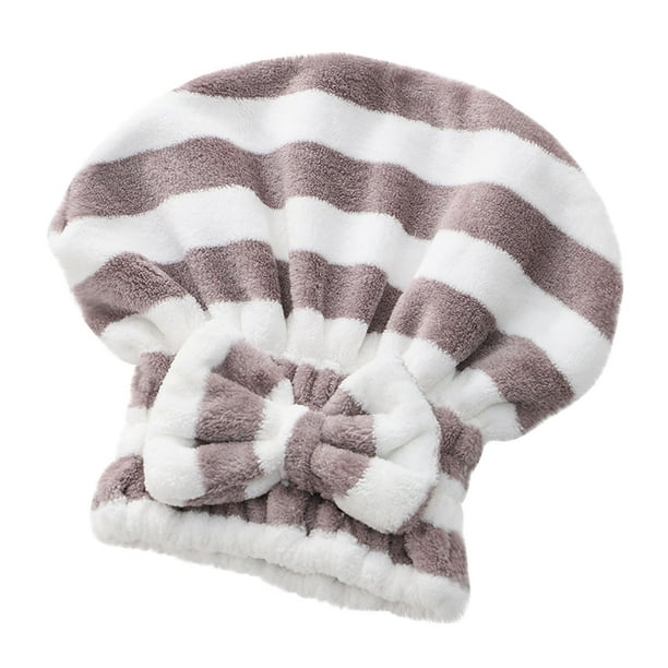 Sofa Vama Ropa de Cama Gorro de secado rápido con lazo de terciopelo para secador de pelo, toalla absorbente de microfibra, gorro de ducha de princesa a rayas. for Navideño