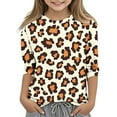 thumbnail image 2 of CLOISE Boys 3/4 Sleeve Shirts Girls Toddler Crew Neck Tops Leopard Print Casual Fashion Fall Winter Clothes Brown 3-12T, 2 of 5