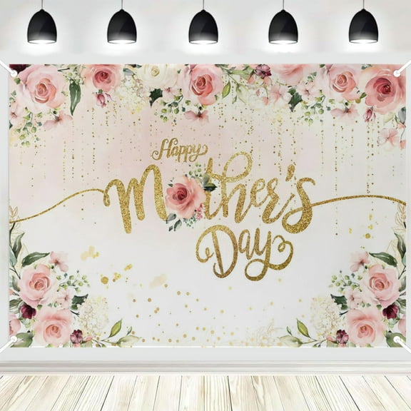 Happy Mother's Day Backdrop Burgundy Floral Butterfly Rose Gold Mothers Day Photo Background I Love Mom Gifts Wall Party Decorations Banner Photo Booth Props