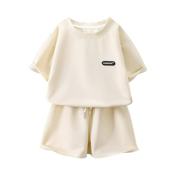 ZACPNCV Girl Outfits Short Sleeve Tshirts and Shorts Summer Two Piece Sets Comfy Kids Clothing Beige 6-12 Months