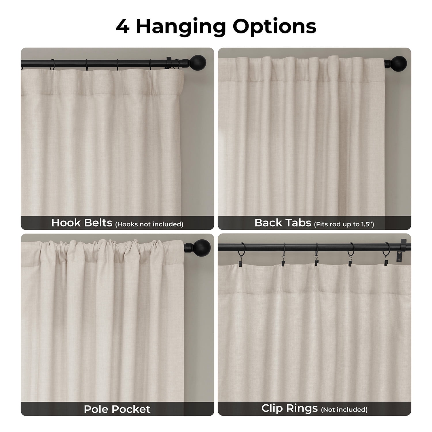 Half Price Drapes Parchment Cream Faux Linen Room Darkening Curtains for Bedroom(1 Panel),50W X 108L