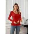 thumbnail image 4 of VICHVVY Women's Scoop Neck Long sleeve Shirts Ribbed Slim Fitted Casual Basic Top Blouses Fall Winter Red S, 4 of 6