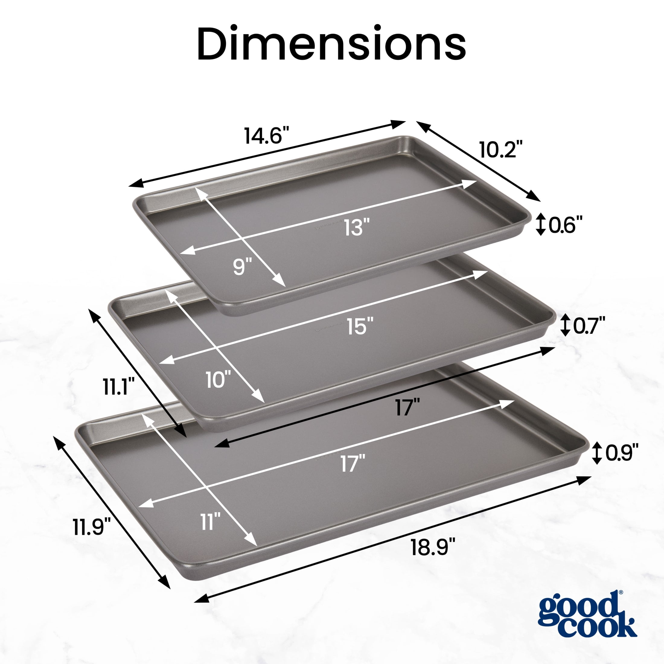 GoodCook Nonstick Everyday Steel 3-Piece Baking Sheet Set, Gray