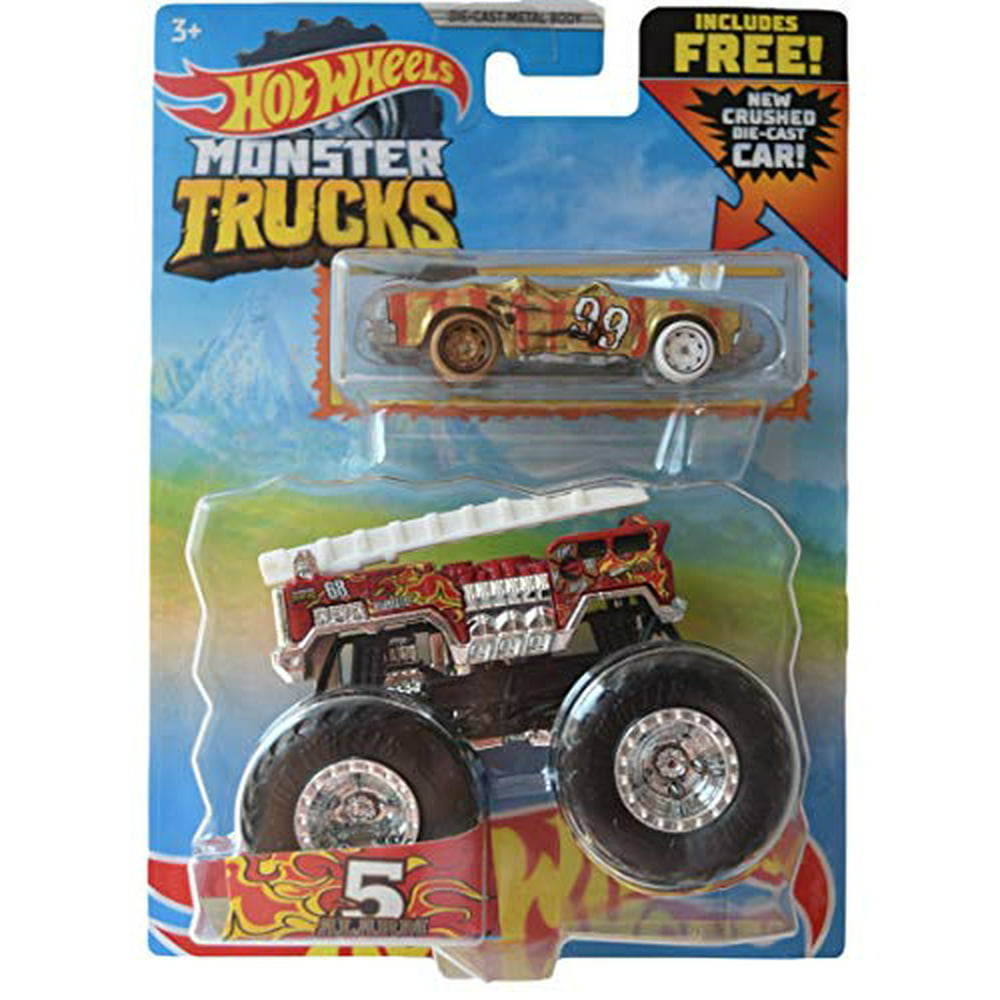 Hotwheels Monster Trucks 5 Alarm, Includes Free New Crushable Die Cast