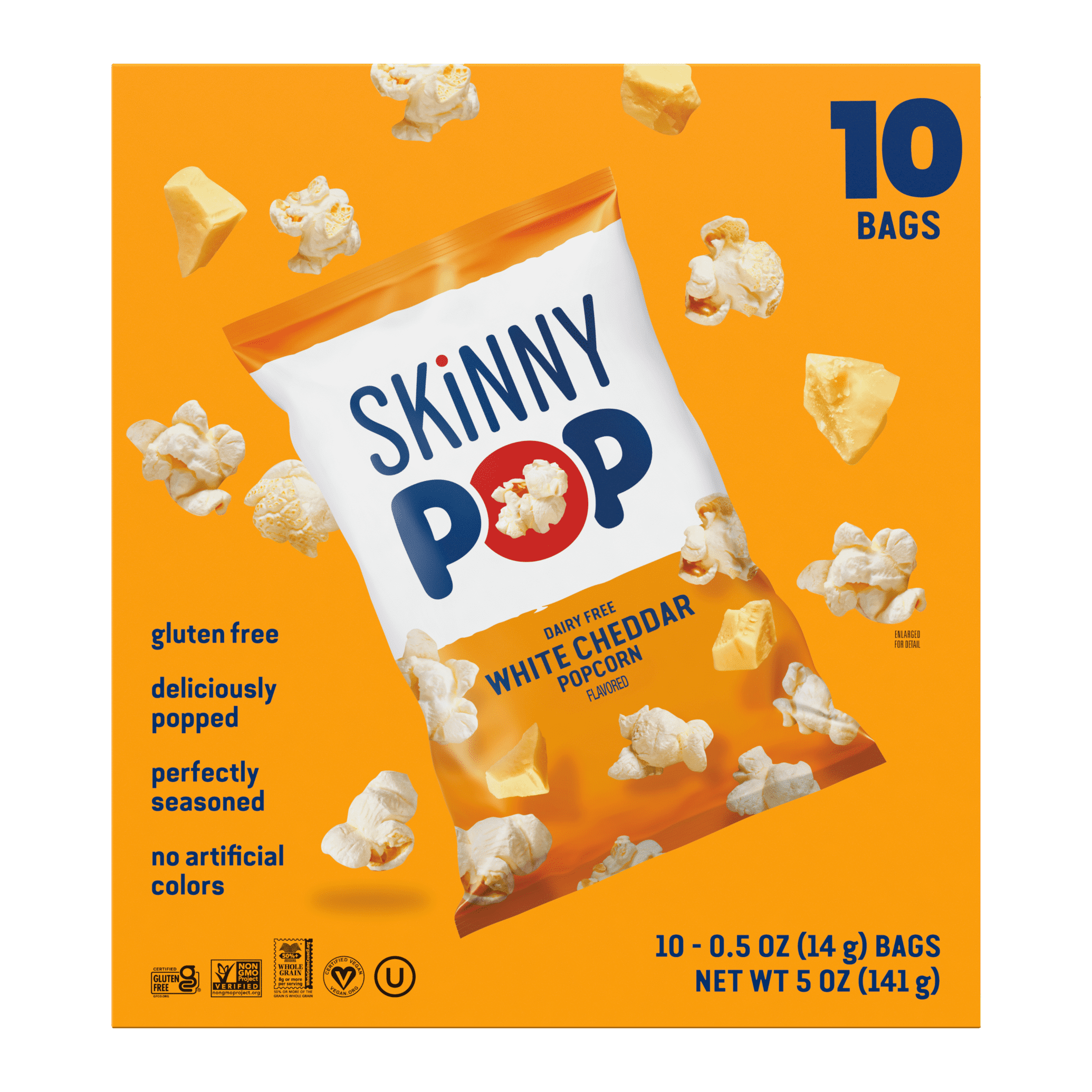 (4 pack) SkinnyPop Dairy Free White Cheddar Popcorn, 0.5 oz Snack-Size Bags, 10 Count