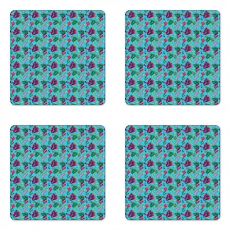

Summer Coaster Set of 4 Tropical Foliage Areca Palm Leaves Plants Jungle Garden Graphic Print Square Hardboard Gloss Coasters Standard Size Sky Blue and Multicolor by Ambesonne