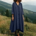 thumbnail image 2 of Taqqpue Women Plus Size Dress Casual Solid Color V Neck 3/4 Sleeve Beach Vacation Dress Linen Cotton Loose Fit Button Down Maxi Dress for Women, 2 of 9
