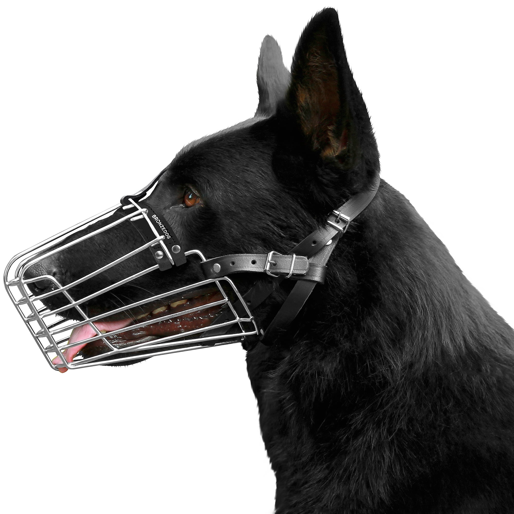 BronzeDog German Shepherd Dog Muzzle Metal Mask Wire Basket Muzzles for
