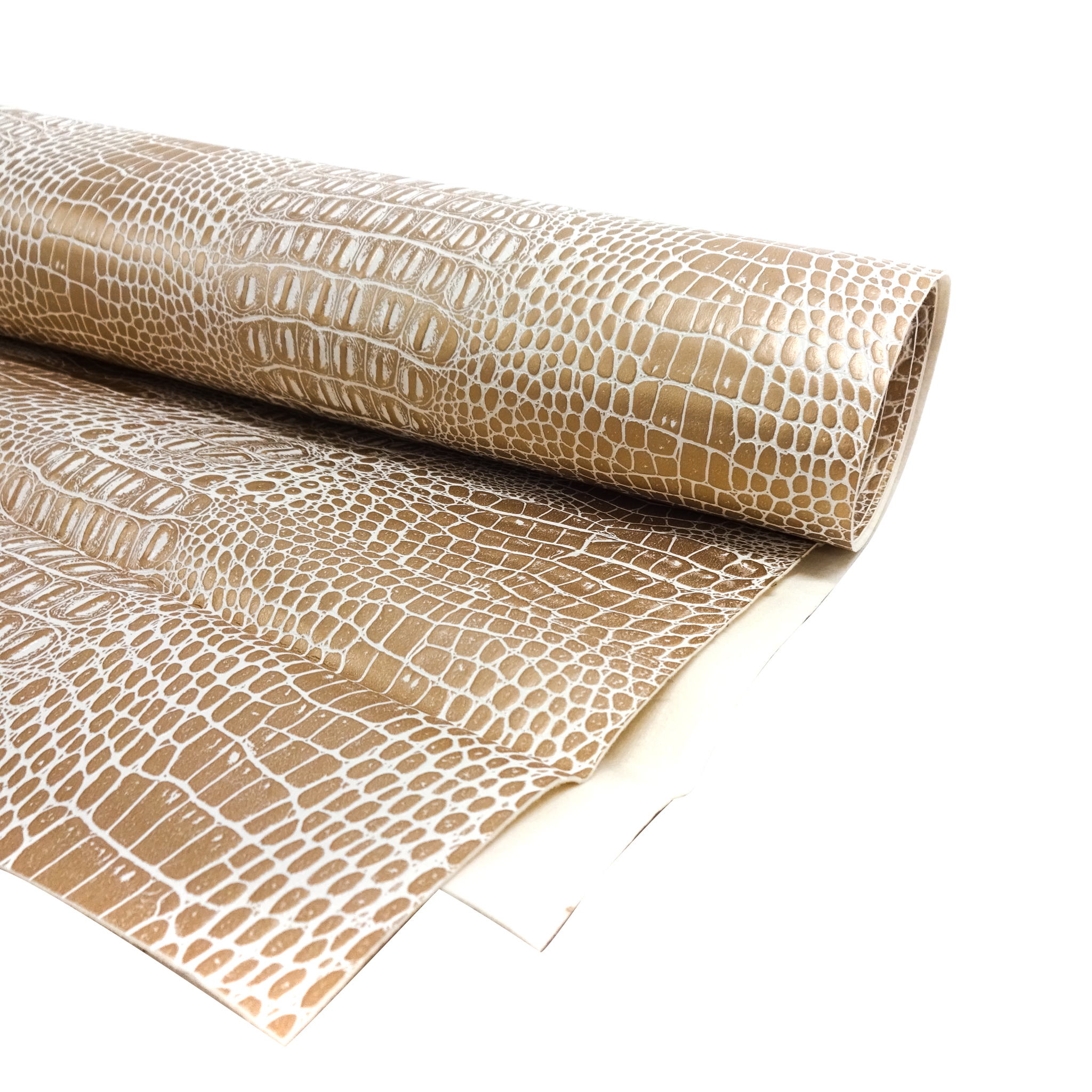 Shason Textile Faux Leather Crocodile 2 Tones Print Upholstery Fabric, White/Gold