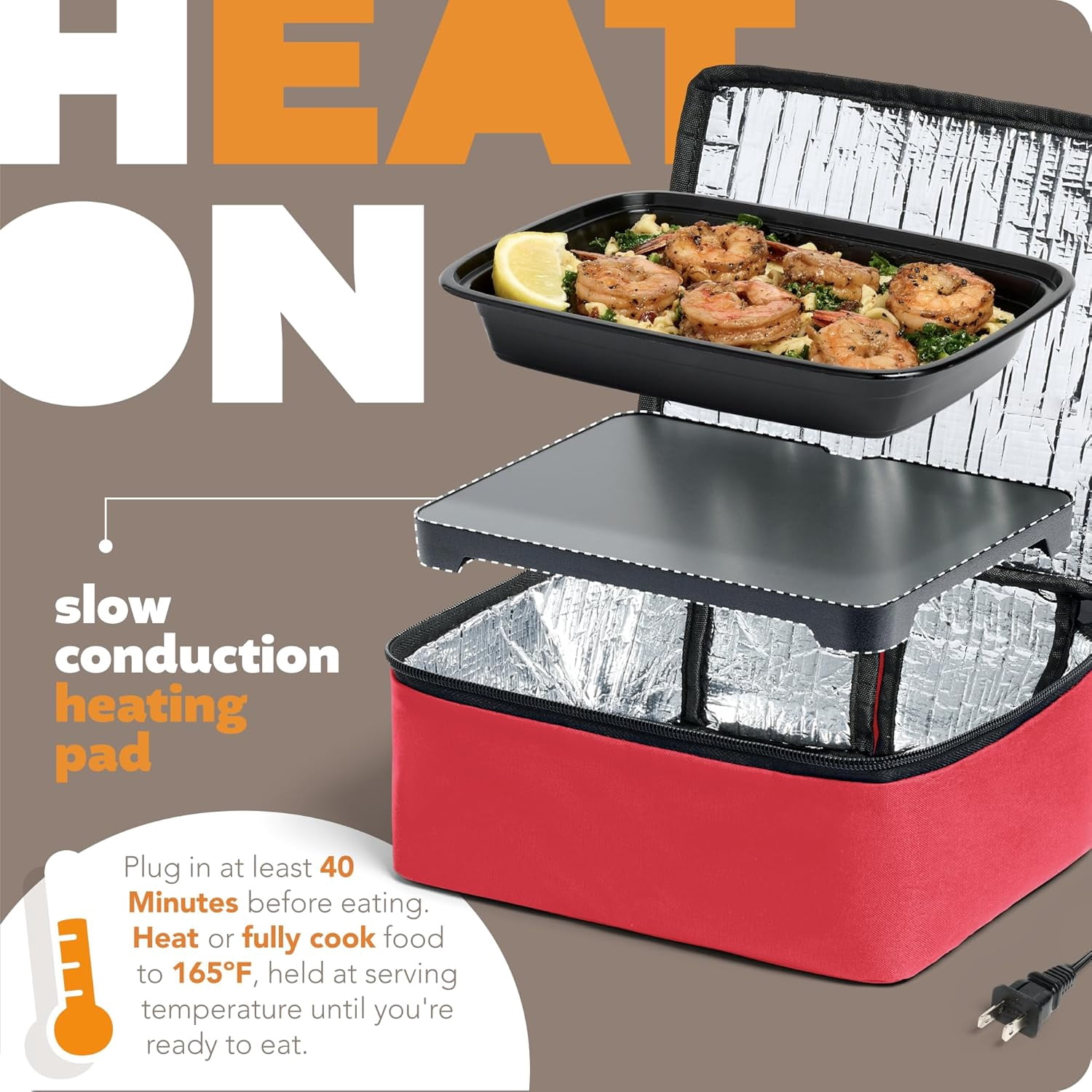 HotLogic Mini Portable Electric Lunch Box Food Heater - Innovative Food Warmer and Heated Lunch Box for Adults Car/Home - Easily Cook, Reheat, and Keep Your Food Warm - Red (120V)