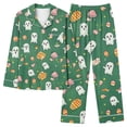 thumbnail image 5 of Tnhcen Women's Halloween Skull Print Pajama Set Long Sleeve Collared Sleepwear Comfortable Loungewear 2-Piece Outfit S-2XL Green, 5 of 6