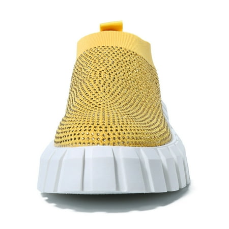 

Quealent Running Shoes Womens Women Platform Sneakers Hidden Wedge Canvas Shoes Fashion Walking Slip On Sneaker Non Slip with Zipper Yellow 7.5