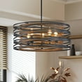 thumbnail image 5 of Farmhouse Drum Chandelier 5-Light Pendant Light, Black and Wood Finish, Adjustable Height for Dining Room, Kitchen Island, Foyer, 5 of 9