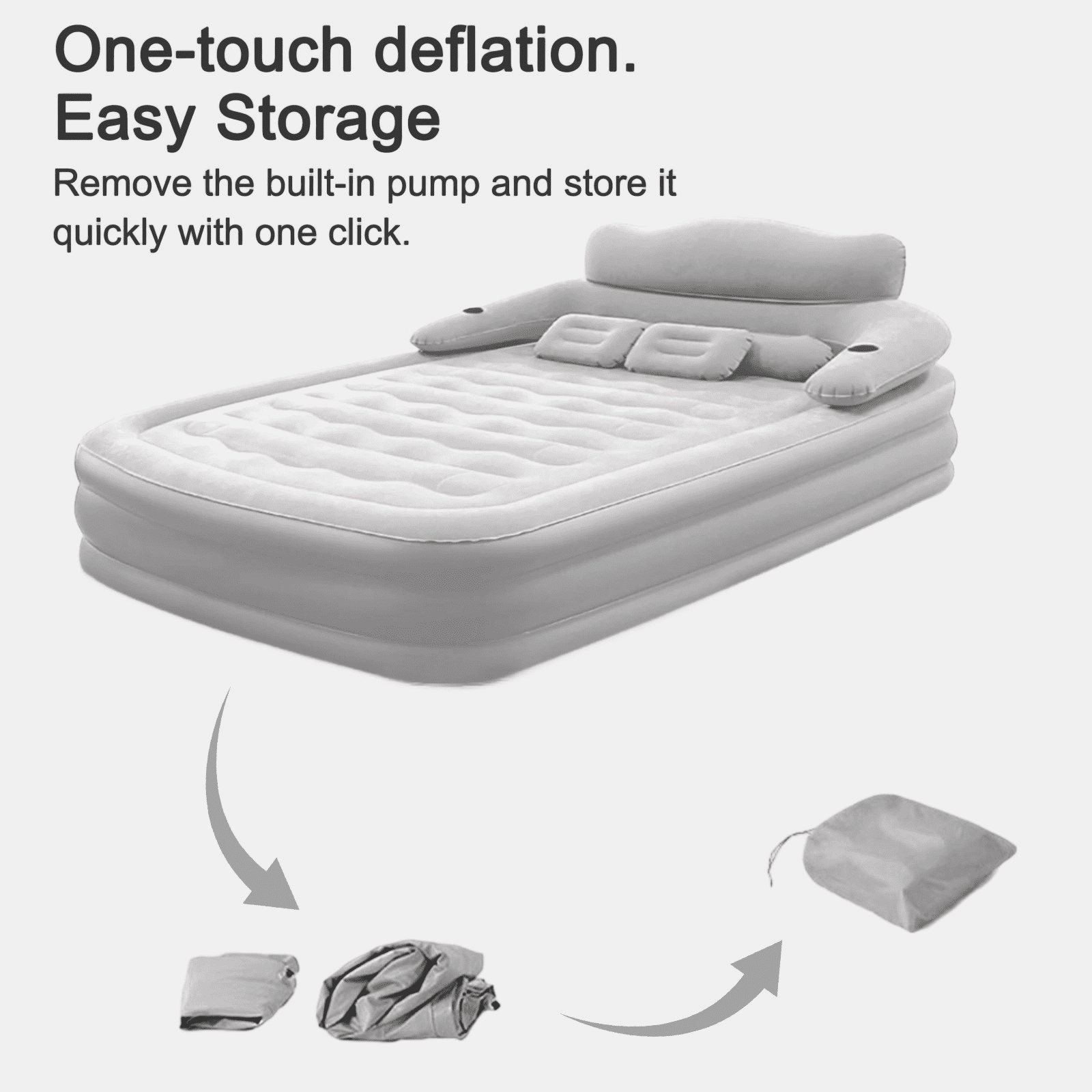 JieC Air Mattress , Inflatable Airbed with Built-in Pump & Headboard for Guest Home Camping Travel, 600lb MAX (Gray,Queen Size)