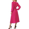 thumbnail image 2 of HLSOHJP Women's Pleated Midi Dress Long Sleeve V-Neck Belted Tie Waist Lace Up A-Line Chiffon Wrap Dress, 2 of 6