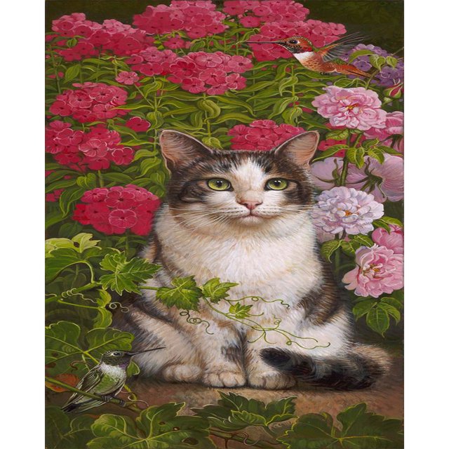 Cuadros Decorativos Pintura al óleo de animales por números Arte de pared pintado a mano DIY 40x50cm (Flor de gato) Tmvgtek embutido en tela