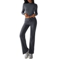 thumbnail image 2 of Conjuntos de 2 Piezas para Mujer, Larga, Cuello Redondo, Pantalones Acampanados de Cintura Alta, Conjuntos de Chándal, Ropa de Calle. Gris Oscuro L, 2 of 9