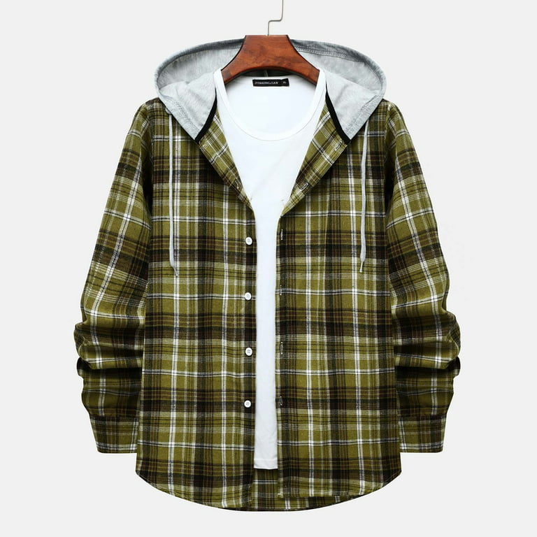 Autumn Winter Men Plaid Print Outerwear Casual Long Sleeve Solid
