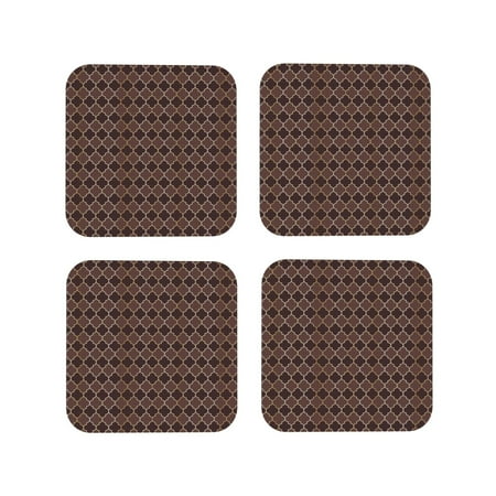 

Fuzoiu Brown Gold Grid Print Leather Coasters Set Drink Coasters Set of 4 for Tabletop Protection Durable PVC Coasters Home Décor and Housewarming Gift-Square