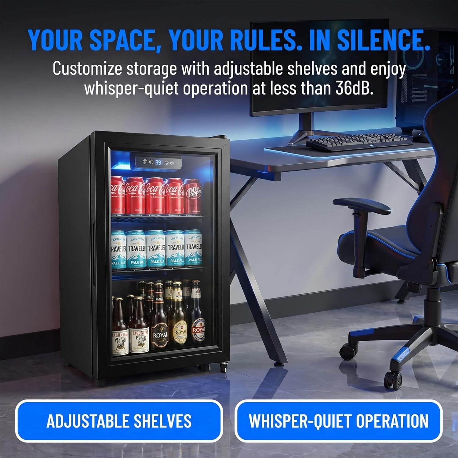 1.8 Cu Ft Mini Fridge, 70 Can Beverage Refrigerator with Glass Door, Digital Temperature Control, Quiet Cooler for Beer, Soda, Wine, Office, Dorm