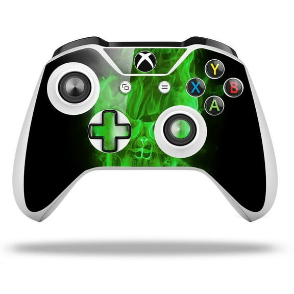 WraptorSkinz Decal Skin Wrap Set works with 2016 and newer XBOX One S / X Controller Flaming Fire Skull Green (CONTROLLER NOT INCLUDED)