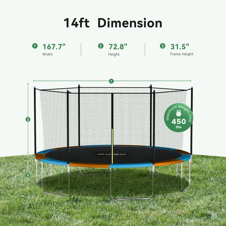 GVDV Outdoor Trampoline, 14' Backyard Recreational Trampoline with