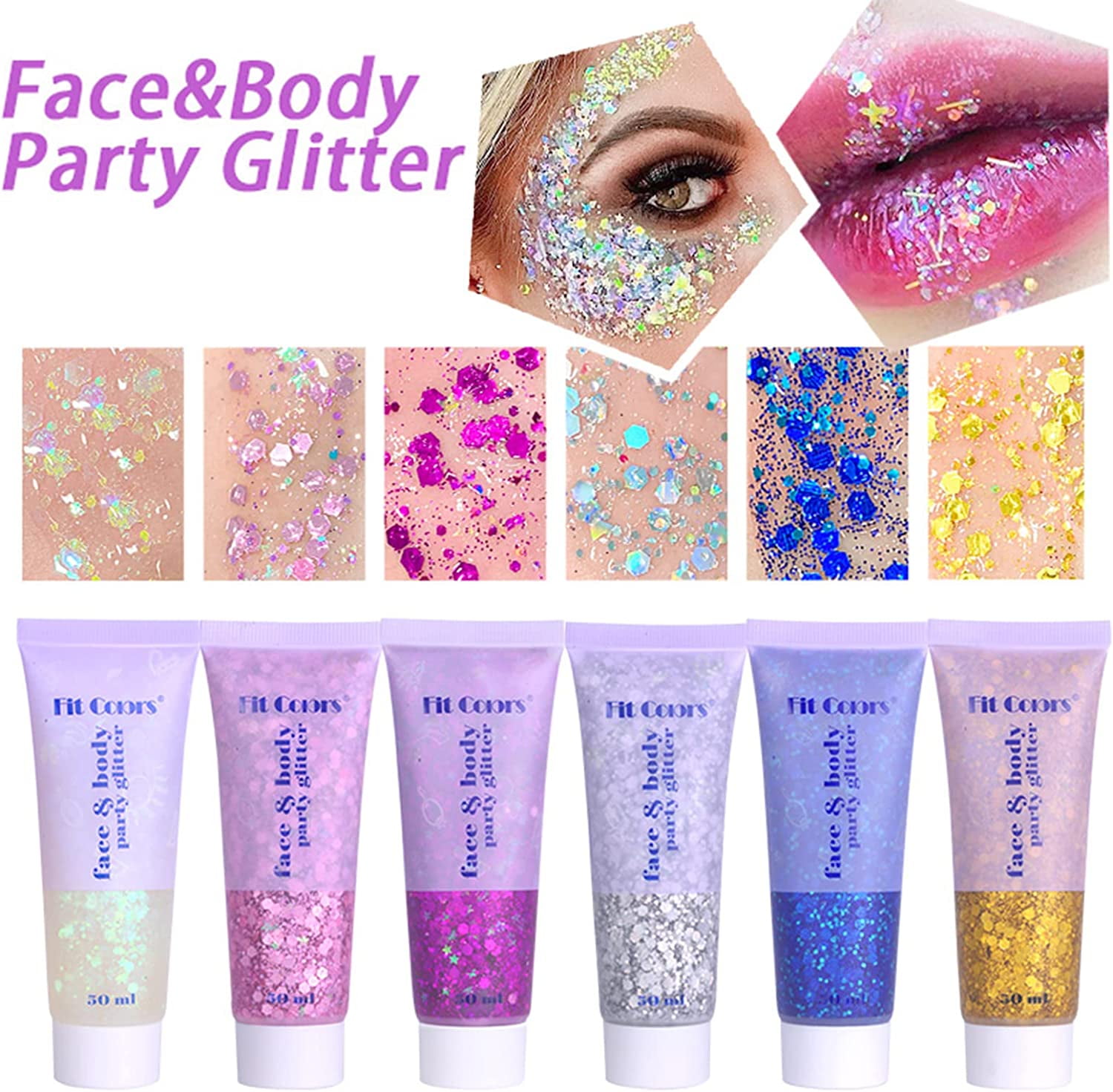 12 PCS Glow In The Dark Body Face Glitter Gel, UV Light Colors Holographic  Luminous Shiny Shimmer Mermaid Glitter For Carnival Iridescent Chunky Glit
