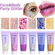 BEUKING Face Glitter Gel Mermaid Scale Gel, Holographic Chunky Glitter Gel for Body, Hair, Face, Nail, Eyeshadow, Long Lasting Liquid Glitter Cream, Fairy Costume Accessories Makeup for Women& Men