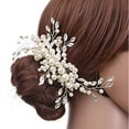thumbnail image 5 of Nvzi Horquillas para el pelo de boda con flores para novias, peinetas con perlas de cristal, pinzas para el pelo, accesorios para el pelo de boda dorados, joyas, color blanco, 5 of 5