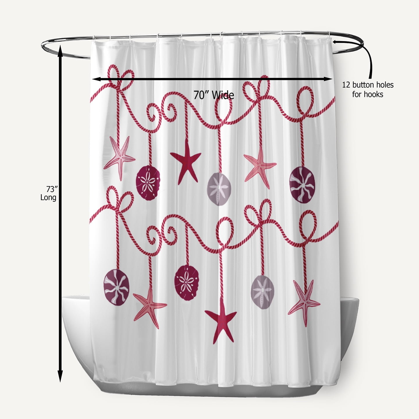 Simply Daisy 70" W x 73" L Sea Ornaments Polyester Shower Curtain, Christmas Pink [1 Ct]