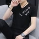 thumbnail image 2 of Camiseta ajustada negra con cuello en V para hombre, ropa de calle, camisetas para hombre, camisetas geniales de manga corta estilo hip hop básico SL, 2 of 5