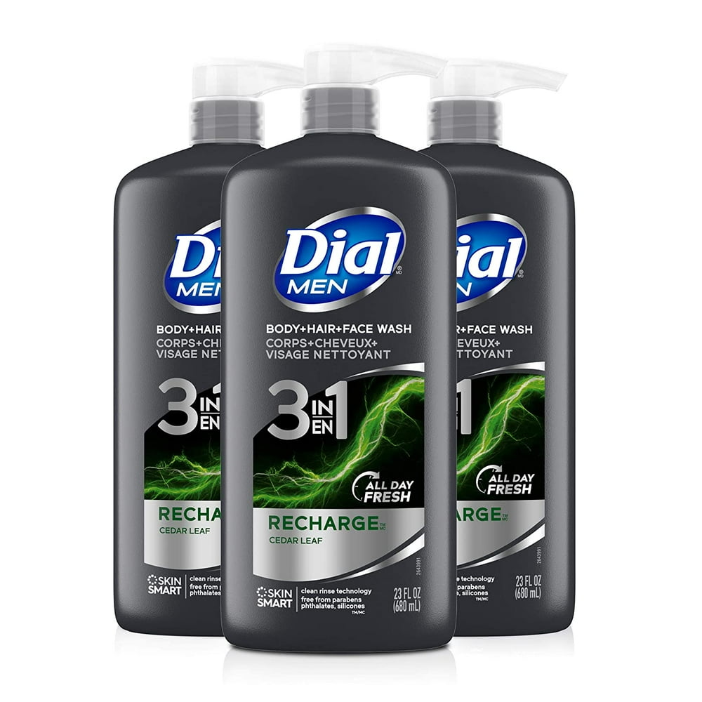 Dial Men 3in1 Body, Hair and Face Wash, Recharge, 69 fl oz (323 fl oz