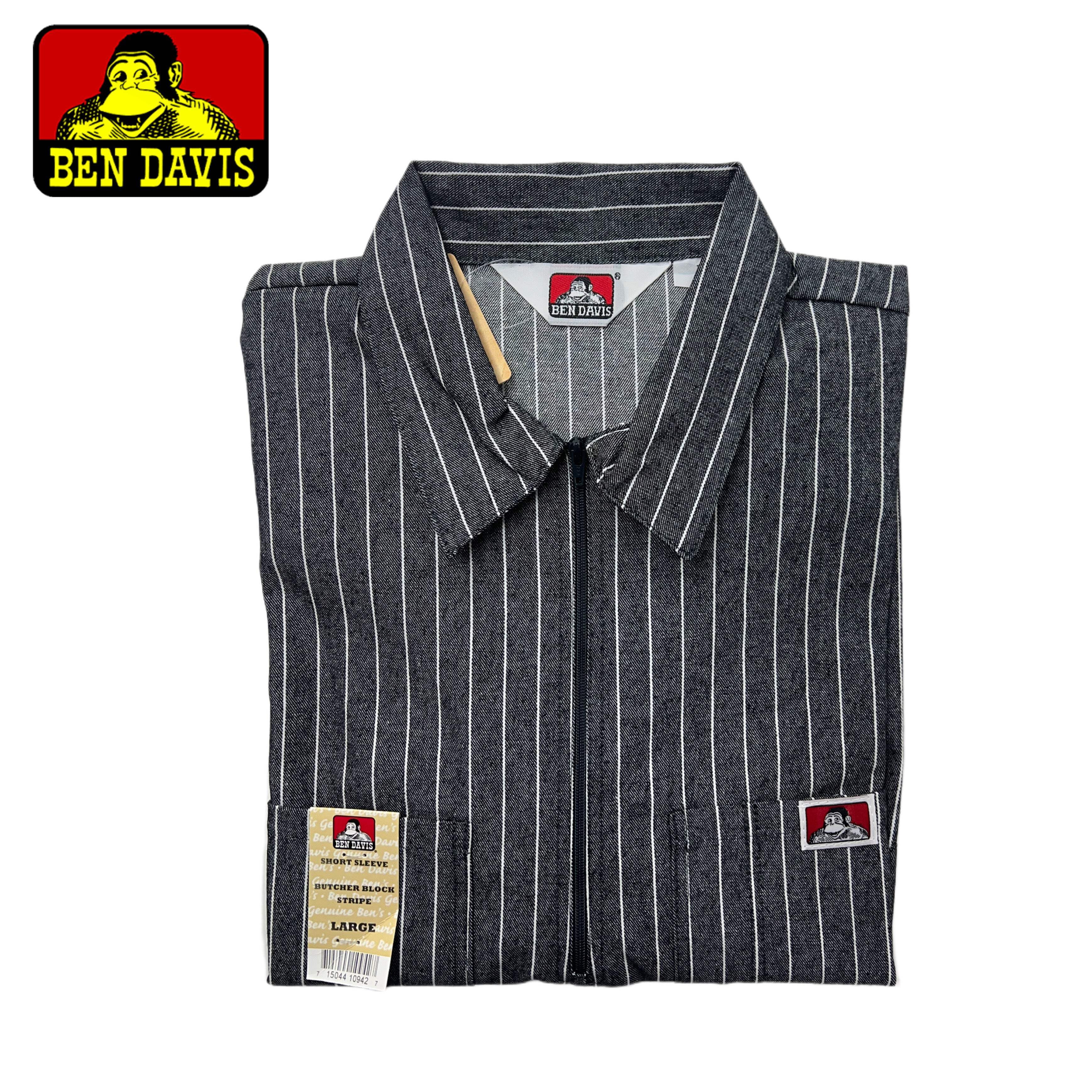 【2plan】Patch label striped half shirt Ben Davis 1/2 Zip Striped Short Sleeve Work Shirt 175-L