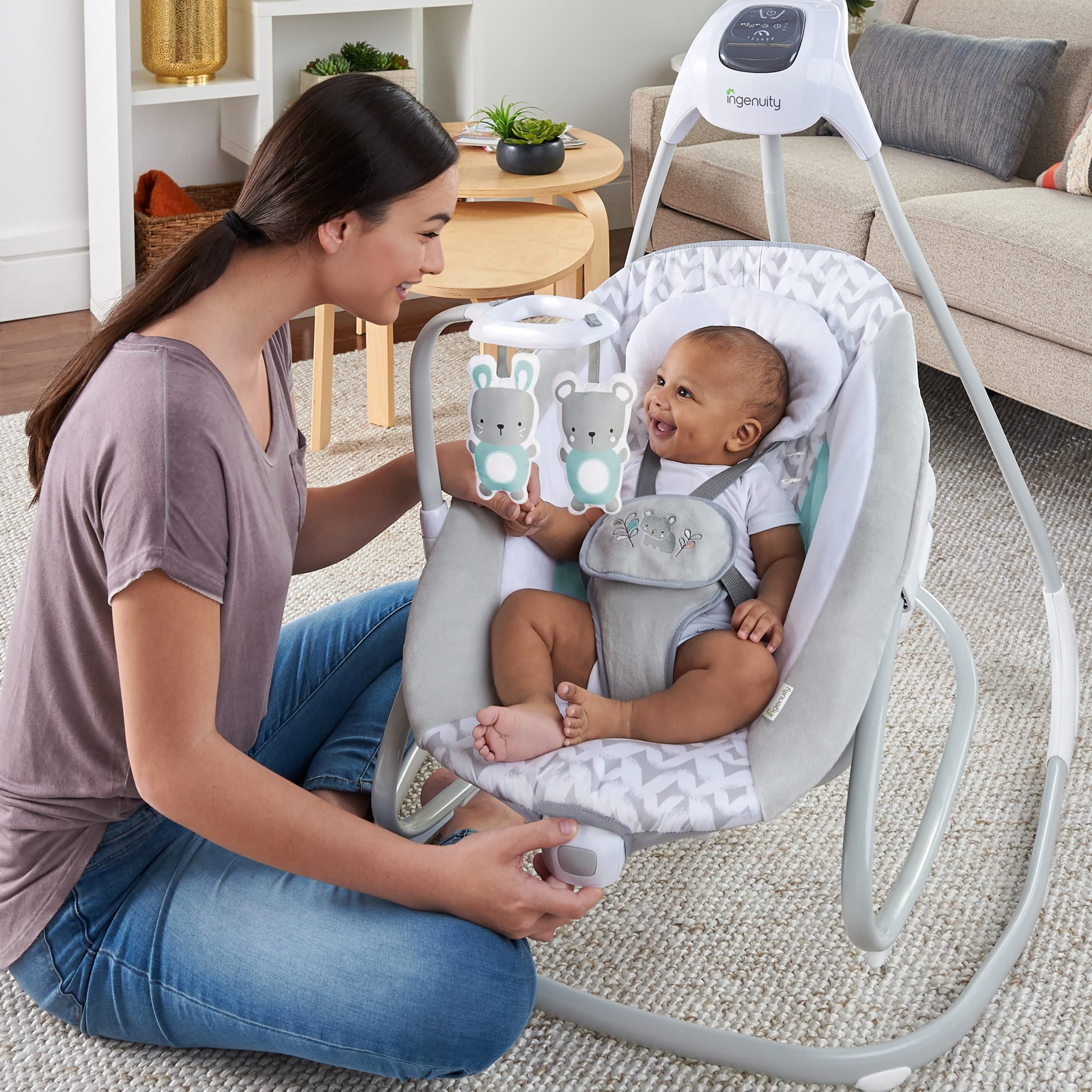 Ingenuity SimpleComfort 2-in-1 Vibrating Lightweight Baby Swing and Rocker Raylan, Gray