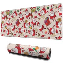 Long Mouse Pads for Desk,Beige Christmas Santa and Gift Pattern Desk Mats on Top Of Desks, Desk Mouse Pad Extra Large with 3mm Non-Slip Base and Stitched Edge for Gaming,Office,Work,Home 31.5x11.8in