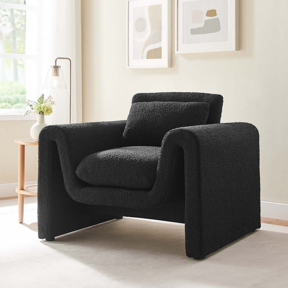 Modway Waverly Upholstered Modern Boucle Fabric Armchair in Black