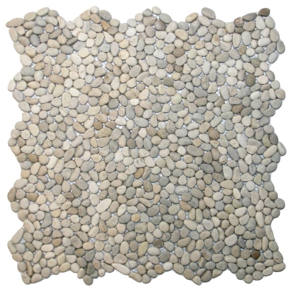 CNK Tile Tan Pebble Tile 12x12 Inch Natural River Stone Mesh-Backed Square for Showers Bathrooms Kitchens Floors Walls