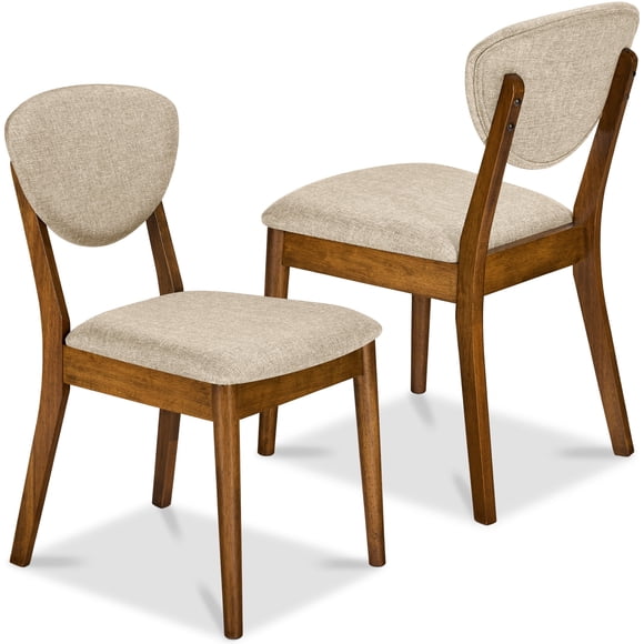Best Choice Products 2-Piece Mid-Century Modern Wood & Upholstered Dining Chair Set - Walnut/Oatmeal