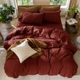 thumbnail image 5 of MooMee Duvet Cover Set Queen 100% Washed Cotton Linen Like Textured Breathable Lightweight 3-Piece (Fired Brick Red, 90"x90"), 5 of 8